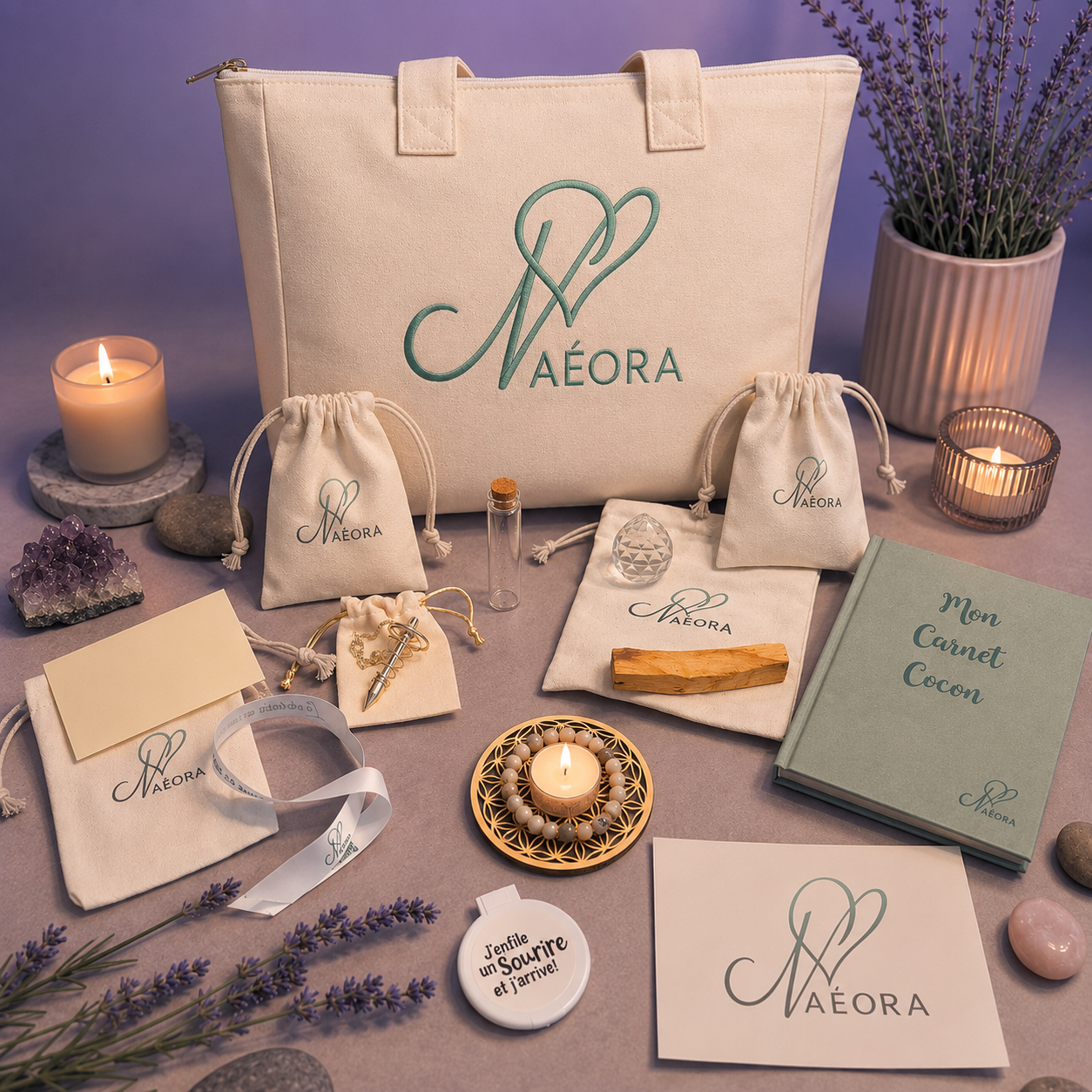 Coffret Naéora — sac, carnet et bougie